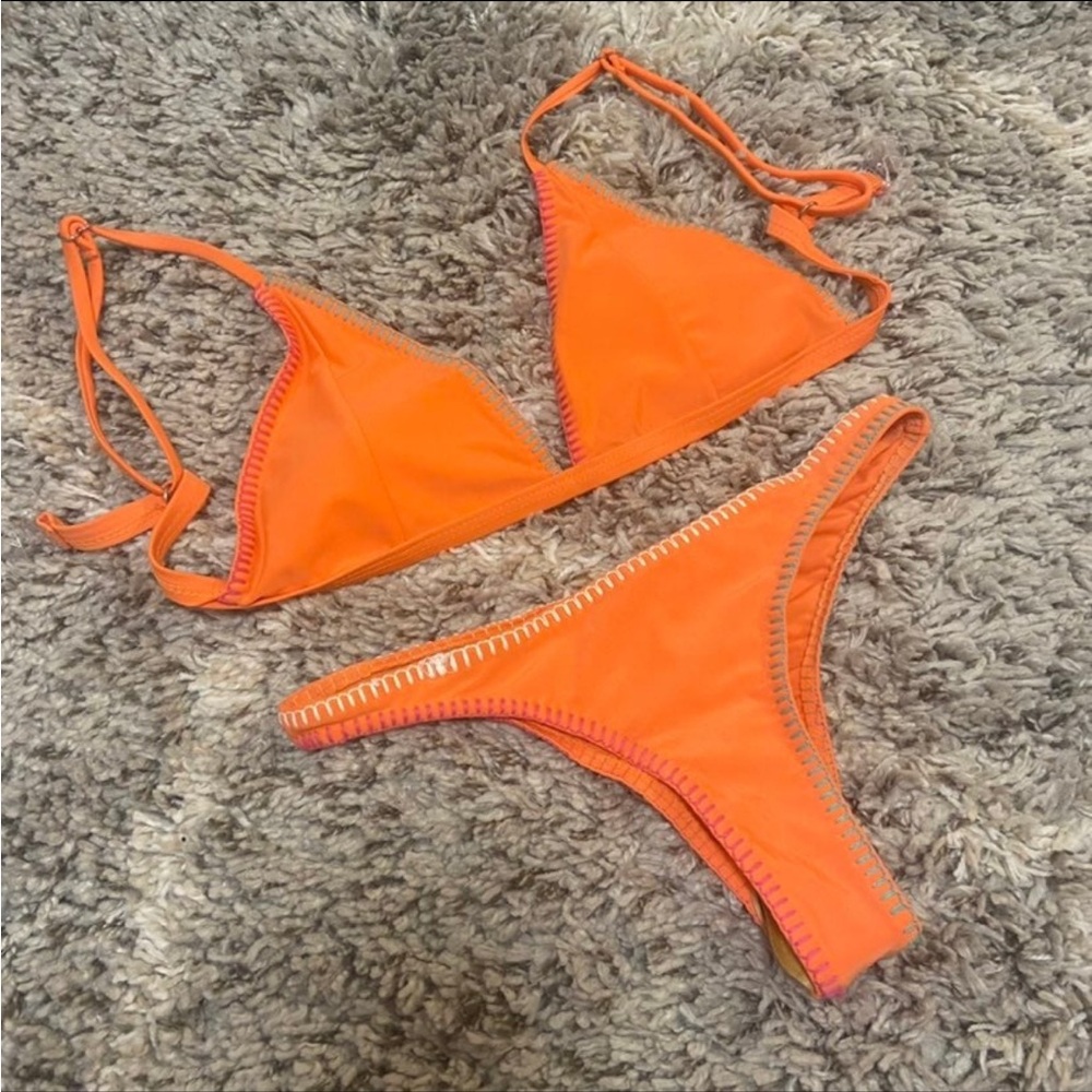 Zaful Orange Embroidered Bikini Set